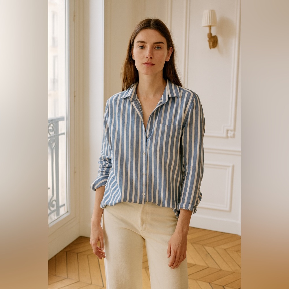 Grayson The Hero Blue and White Stripe Button Down Top Blouse Size 01 US‎ XS